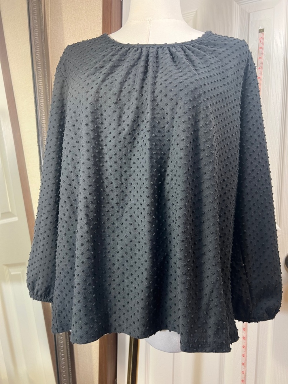 J. Crew Black Textured Dot Peasant Blouse